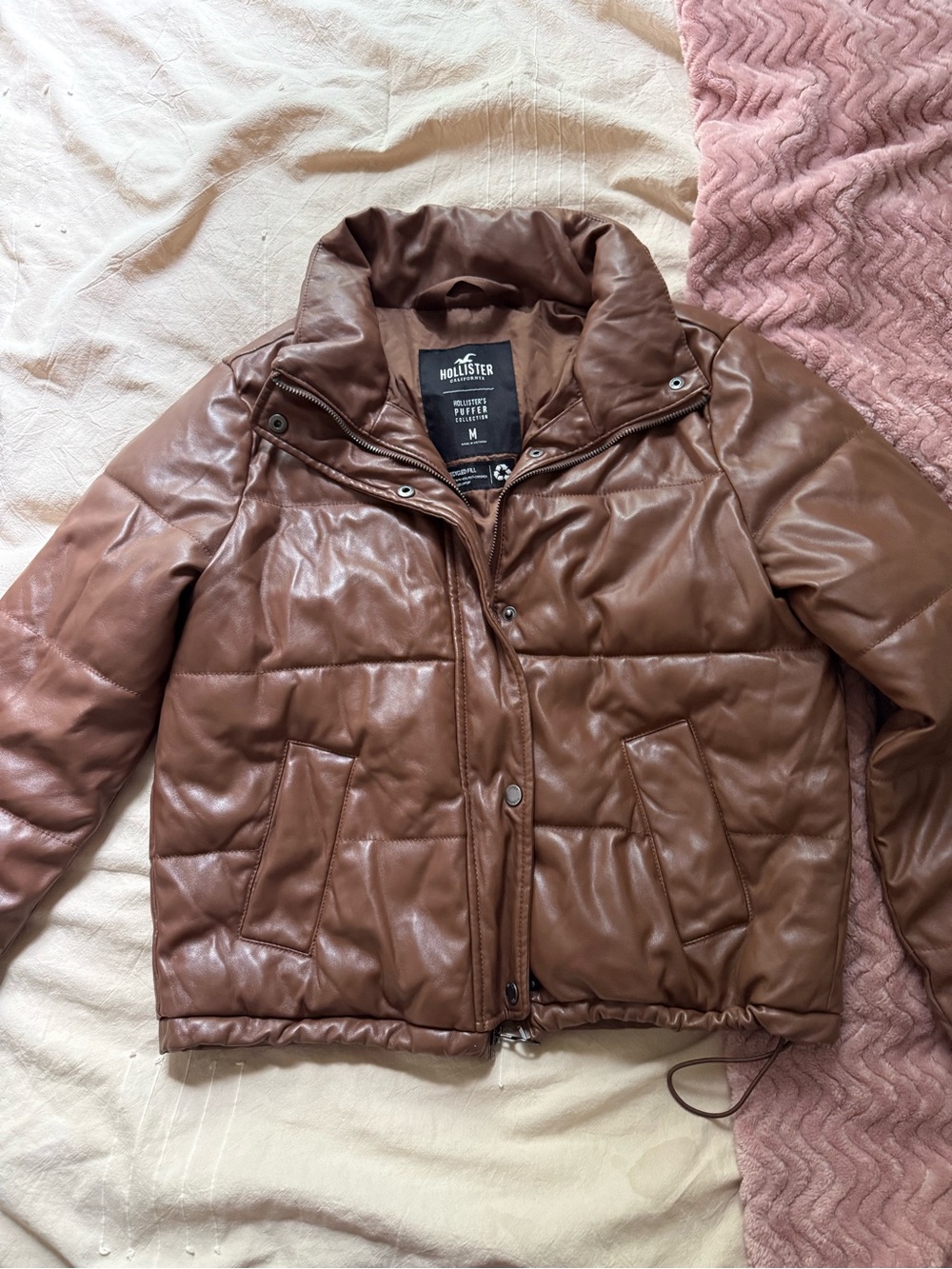 Hollister Brown Leather Puffer Jacket